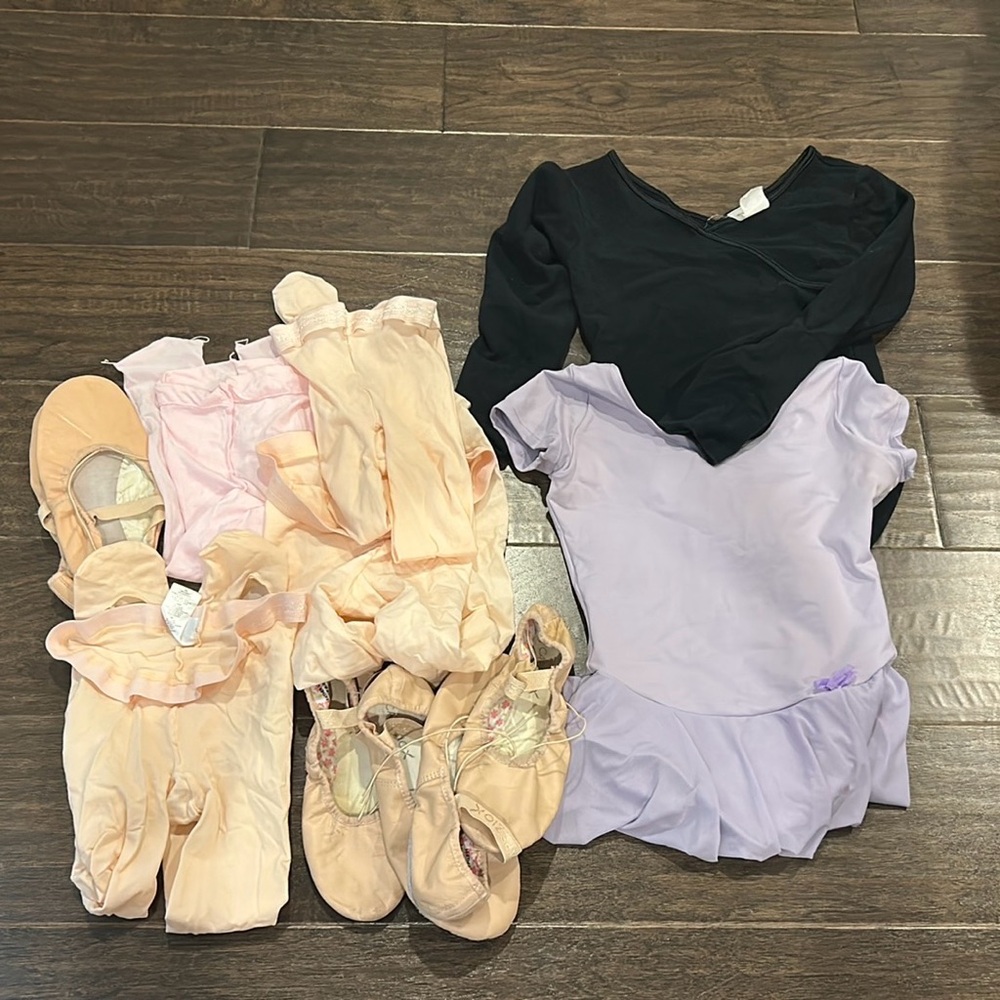 Bundle/lot 4 ballet tights, 2 leotards and 3 pairs of ballet shoes